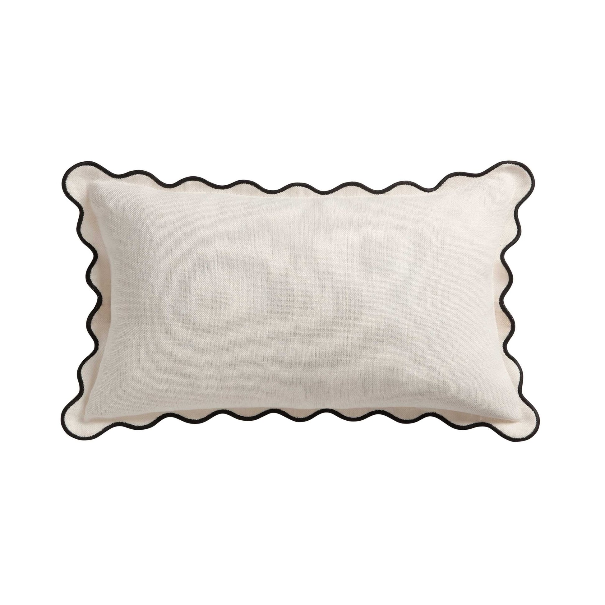 Linen Blend Scallop Edge Cushion Cover - Natural/Black - DUSK