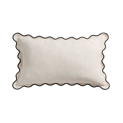 Linen Blend Scallop Edge Cushion Cover - Natural/Black - DUSK
