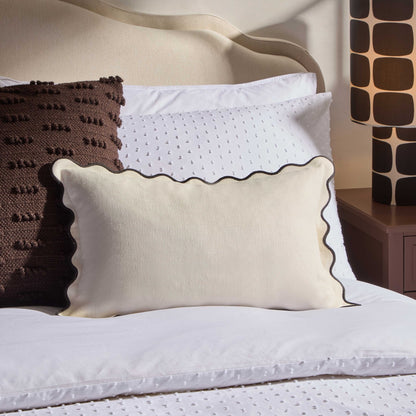 Linen Blend Scallop Edge Cushion Cover - Natural/Black - DUSK