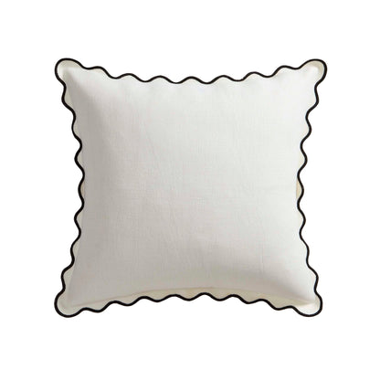 Linen Blend Scallop Edge Cushion Cover - Natural/Black - DUSK