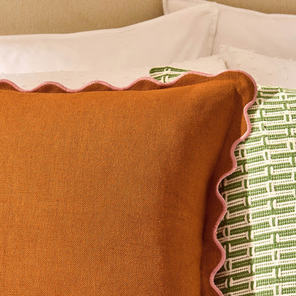 Linen Blend Scallop Edge Cushion Cover - Orange/Pink - DUSK