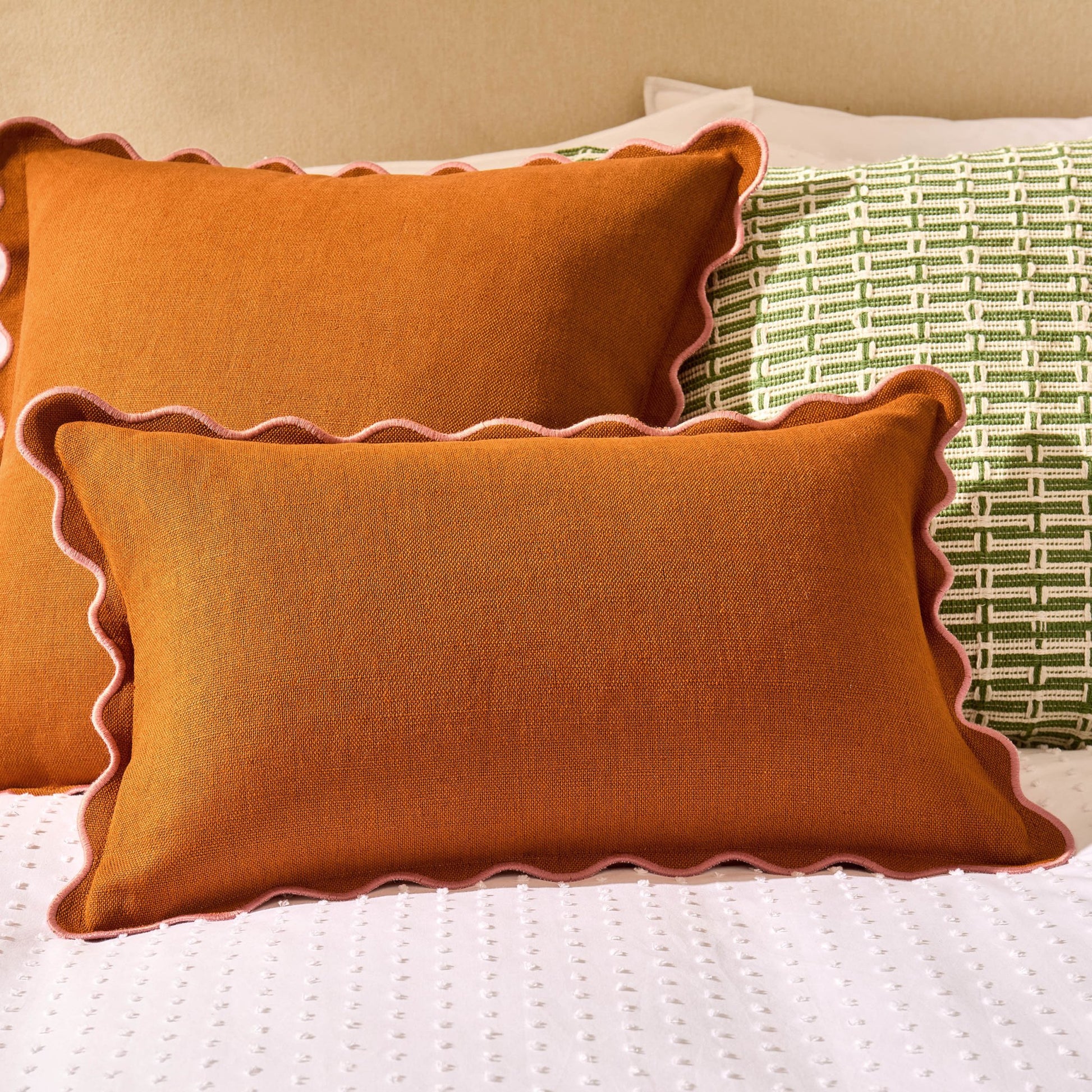 Linen Blend Scallop Edge Cushion Cover - Orange/Pink - DUSK
