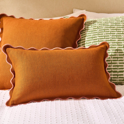 Linen Blend Scallop Edge Cushion Cover - Orange/Pink - DUSK