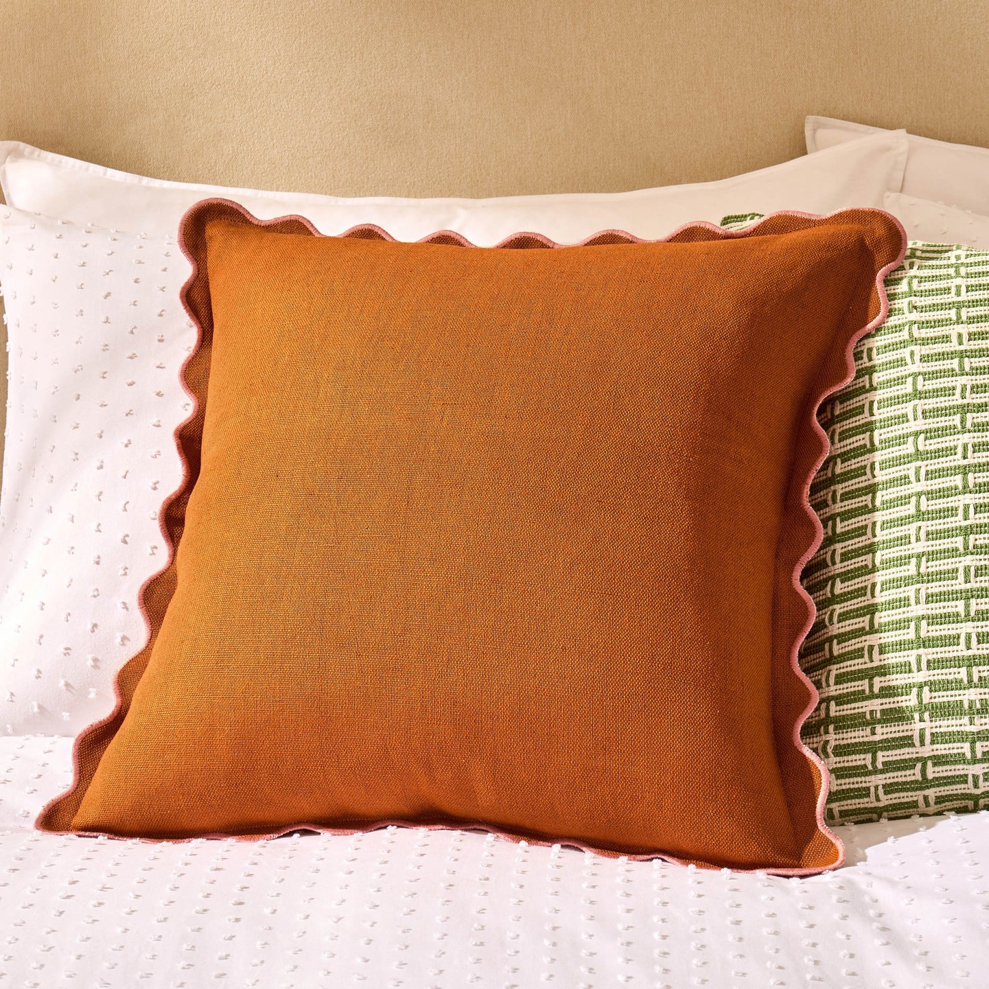 Linen Blend Scallop Edge Cushion Cover - Orange/Pink - DUSK