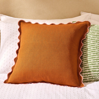 Linen Blend Scallop Edge Cushion Cover - Orange/Pink - DUSK