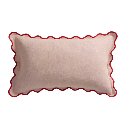 Linen Blend Scallop Edge Cushion Cover - Pink/ Red - DUSK