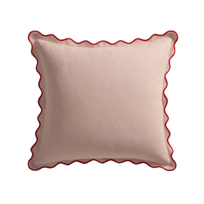 Linen Blend Scallop Edge Cushion Cover - Pink/ Red - DUSK