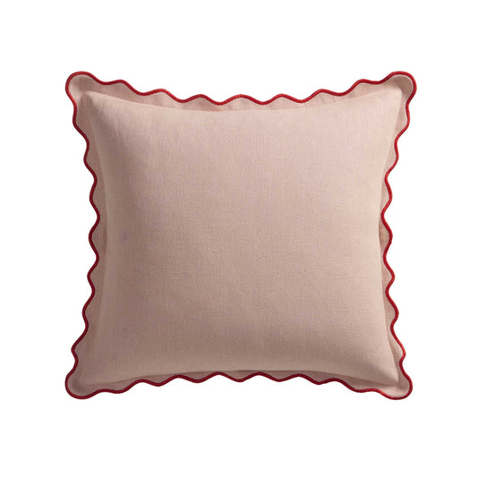 Linen Blend Scallop Edge Cushion Cover - Pink/ Red - DUSK