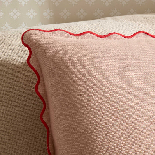 Linen Blend Scallop Edge Cushion Cover - Pink/ Red - DUSK
