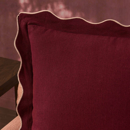 Linen Blend Scallop Edge Sofa Cushion Cover - Burgundy/Pink - DUSK