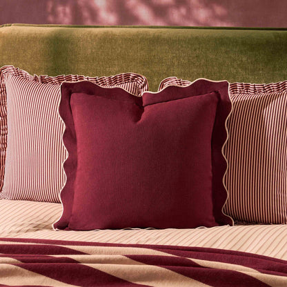 Linen Blend Scallop Edge Sofa Cushion Cover - Burgundy/Pink - DUSK