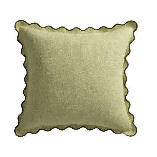 Linen Blend Scallop Edge Sofa Cushion Cover - Green - DUSK