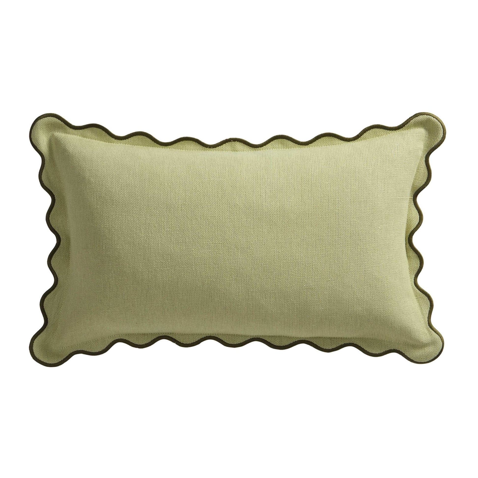 Linen Blend Scallop Edge Sofa Cushion Cover - Green - DUSK