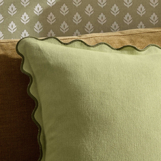 Linen Blend Scallop Edge Sofa Cushion Cover - Green - DUSK