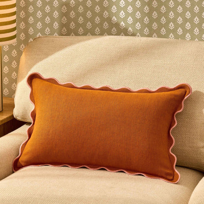 Linen Blend Scallop Edge Sofa Cushion Cover - Orange/Pink - DUSK