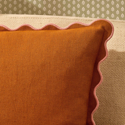 Linen Blend Scallop Edge Sofa Cushion Cover - Orange/Pink - DUSK