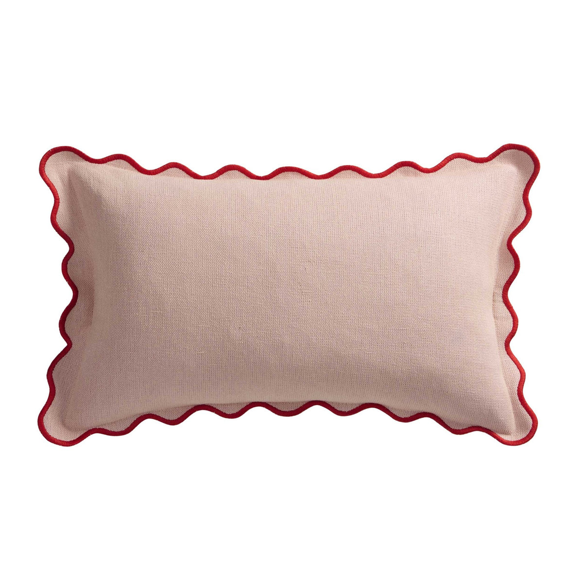 Linen Blend Scallop Edge Sofa Cushion Cover - Pink/ Red - DUSK