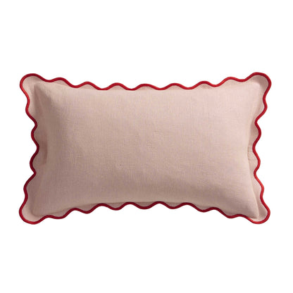 Linen Blend Scallop Edge Sofa Cushion Cover - Pink/ Red - DUSK