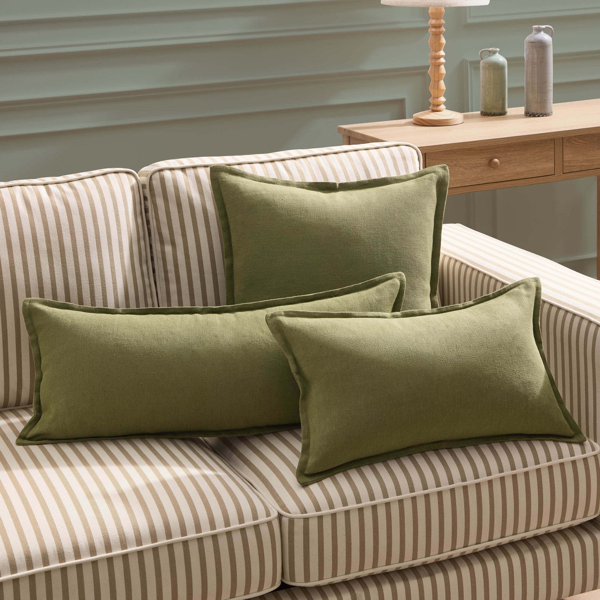 Linen Blend Sofa Cushion Cover - Olive Green - DUSK