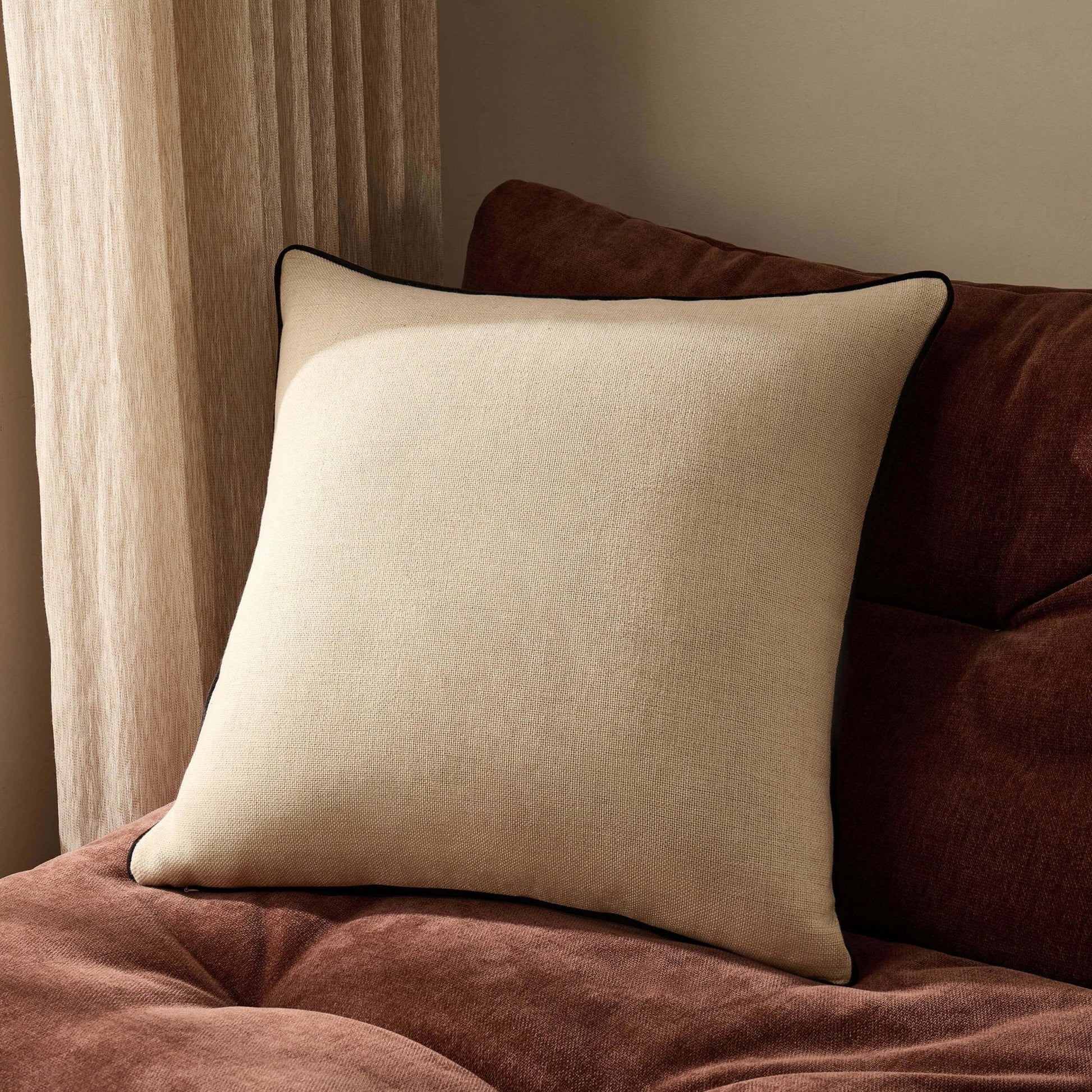 Linen Look Contrast Edge Sofa Cushion Cover - DUSK