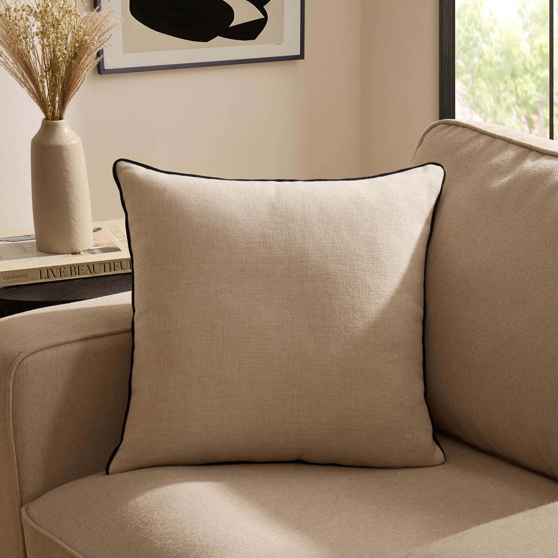 Linen Look Contrast Edge Sofa Cushion Cover - DUSK