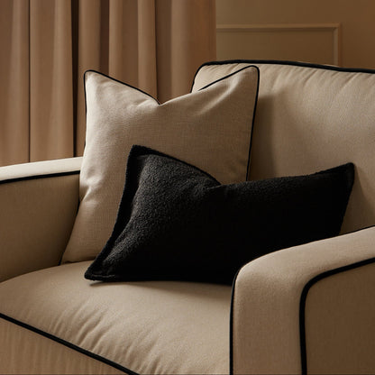 Linen Look Contrast Edge Sofa Cushion Cover - Stone/Black - DUSK