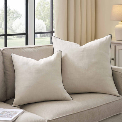 Linen Look Piped Edge Sofa Cushion Cover - Stone/Black - DUSK