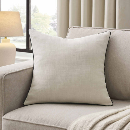 Linen Look Piped Edge Sofa Cushion Cover - Stone/Black - DUSK