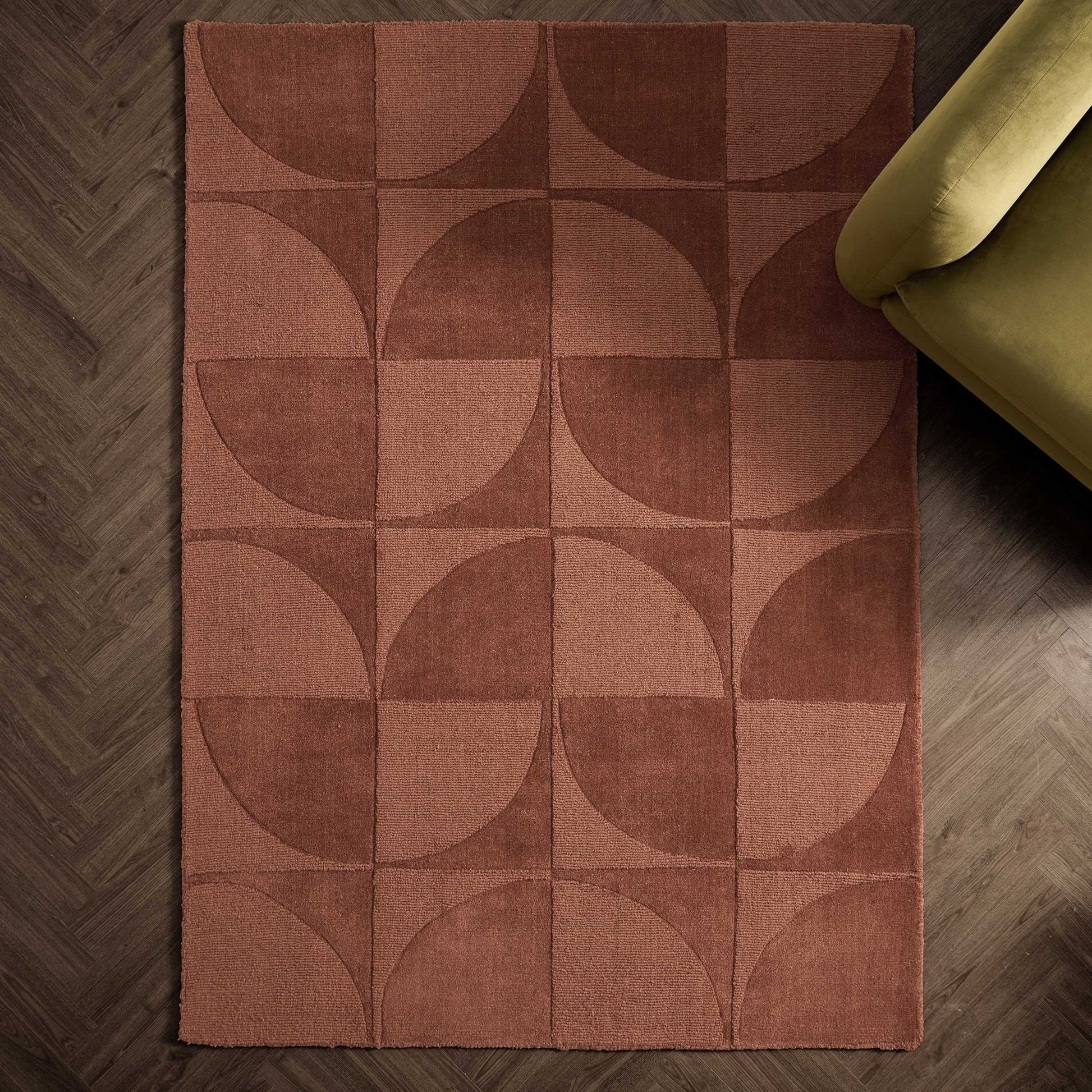 Liv Hand Woven Wool Geometric Pattern Rug - Rust - DUSK
