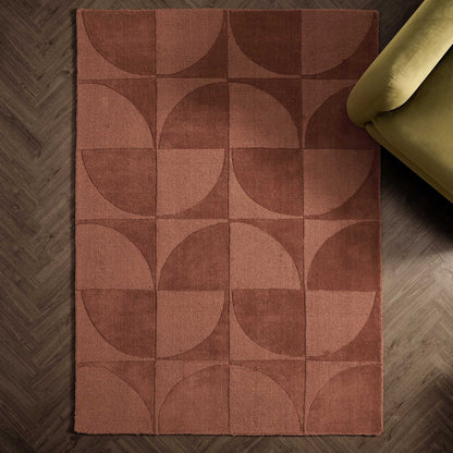 Liv Hand Woven Wool Geometric Pattern Rug - Rust - DUSK