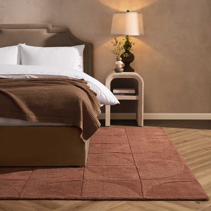 Liv Hand Woven Wool Geometric Pattern Rug - Rust - DUSK