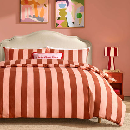 Livia 100% Cotton Tonal Stripe Duvet Cover & Pillowcase Set - Pink - DUSK