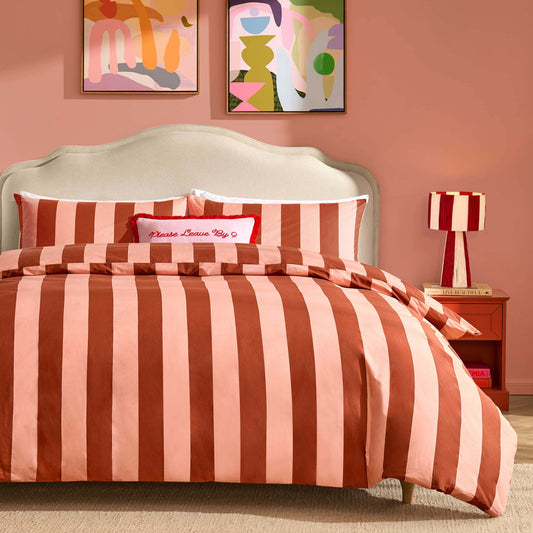 Livia 100% Cotton Tonal Stripe Duvet Cover & Pillowcase Set - Pink - DUSK