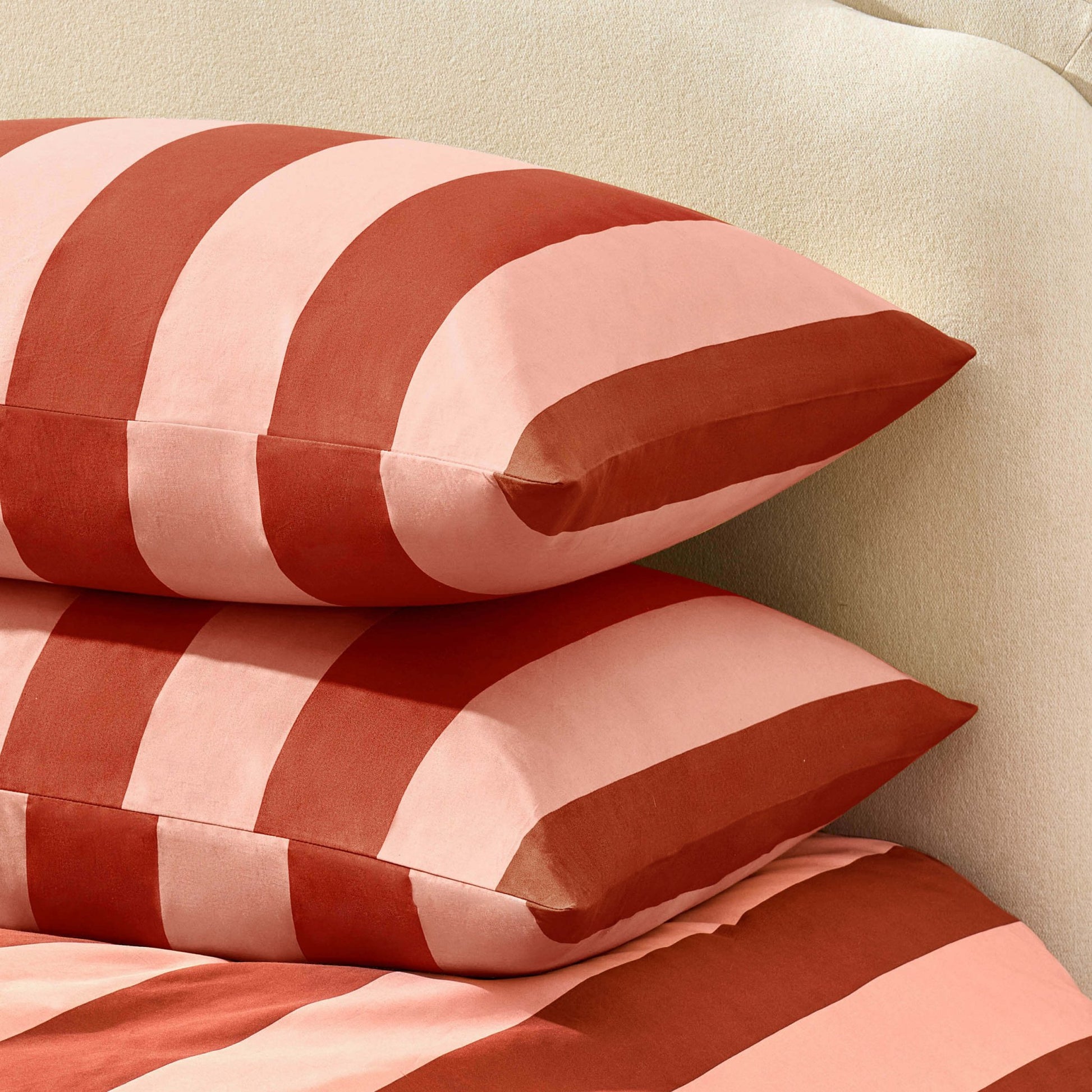 Livia 100% Cotton Tonal Stripe Duvet Cover & Pillowcase Set - Pink - DUSK