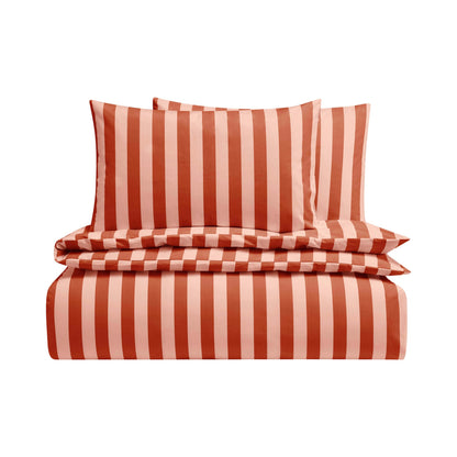 Livia 100% Cotton Tonal Stripe Duvet Cover & Pillowcase Set - Pink - DUSK