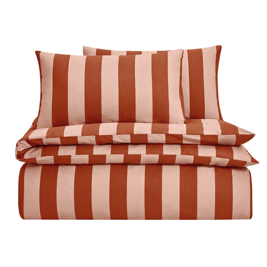 Livia 100% Cotton Tonal Stripe Duvet Cover & Pillowcase Set - Pink - DUSK