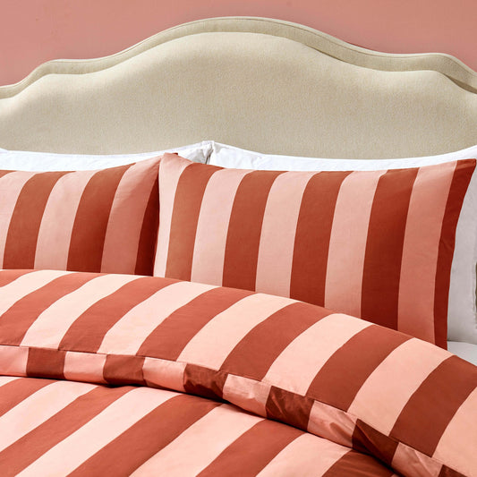 Livia 100% Cotton Tonal Stripe Duvet Cover & Pillowcase Set - Pink - DUSK