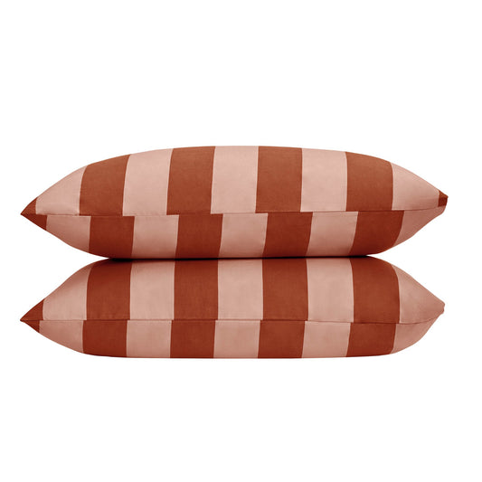 Livia 100% Cotton Tonal Stripe Duvet Cover & Pillowcase Set - Pink - DUSK