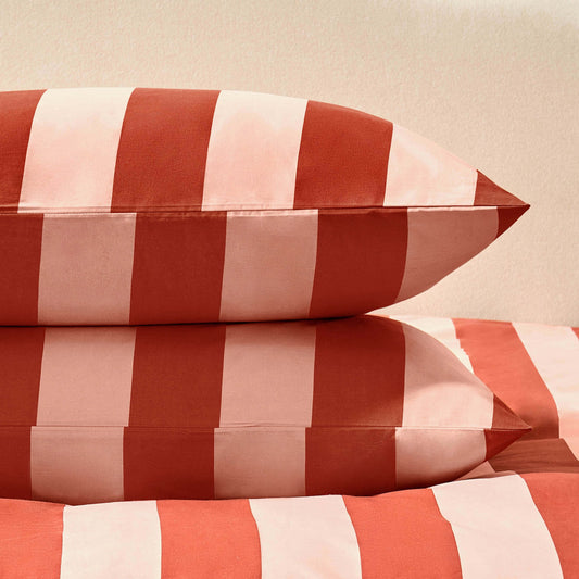 Livia 100% Cotton Tonal Stripe Duvet Cover & Pillowcase Set - Pink - DUSK