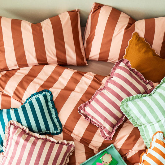 Livia 100% Cotton Tonal Stripe Duvet Cover & Pillowcase Set - Pink - DUSK