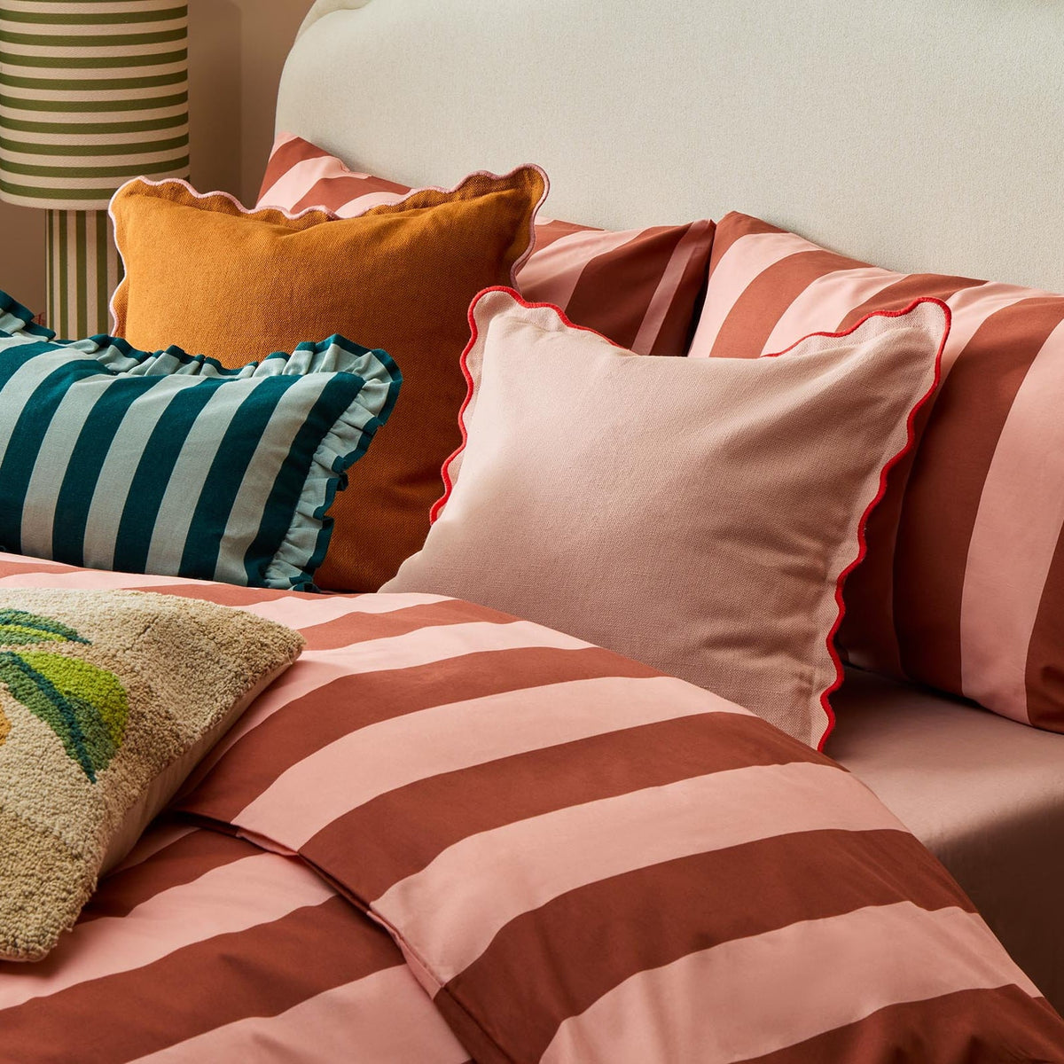 Livia 100% Cotton Tonal Stripe Duvet Cover & Pillowcase Set - Pink - DUSK