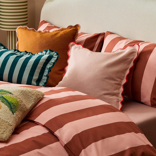 Livia 100% Cotton Tonal Stripe Duvet Cover & Pillowcase Set - Pink - DUSK