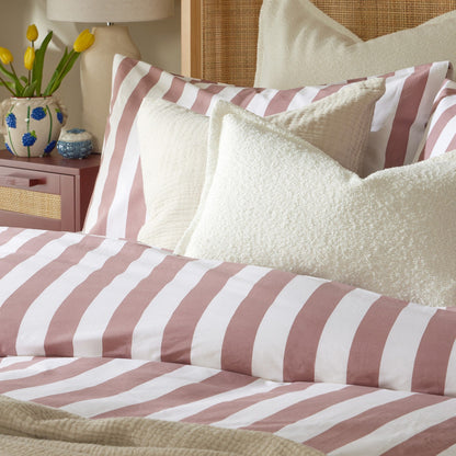 Livia 100% Cotton Wide Printed Stripe Duvet Cover & Pillowcase Set - Berry - DUSK
