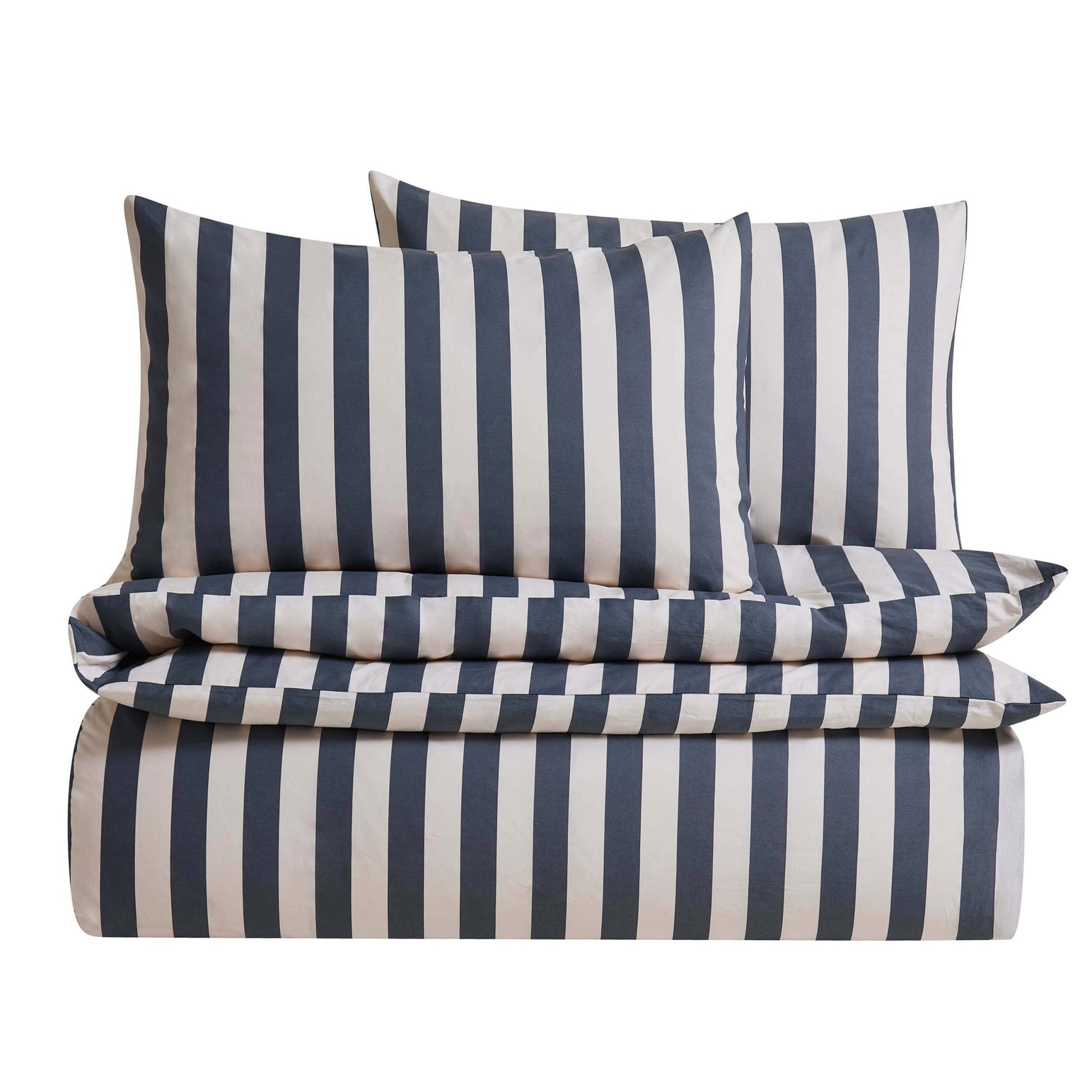 Livia 100% Cotton Wide Printed Stripe Duvet Cover Set - Slate Blue - DUSK