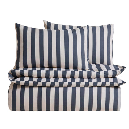 Livia 100% Cotton Wide Printed Stripe Duvet Cover Set - Slate Blue - DUSK