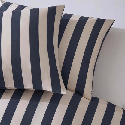 Livia 100% Cotton Wide Printed Stripe Duvet Cover Set - Slate Blue - DUSK