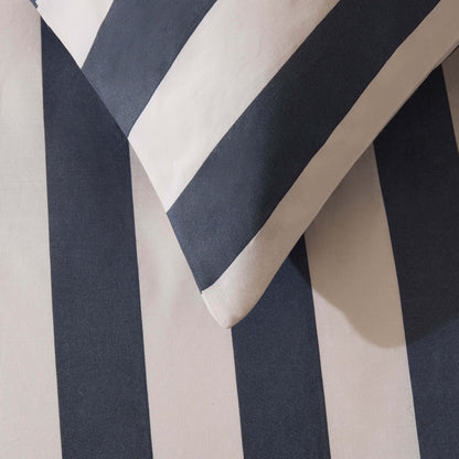 Livia 100% Cotton Wide Printed Stripe Duvet Cover Set - Slate Blue - DUSK