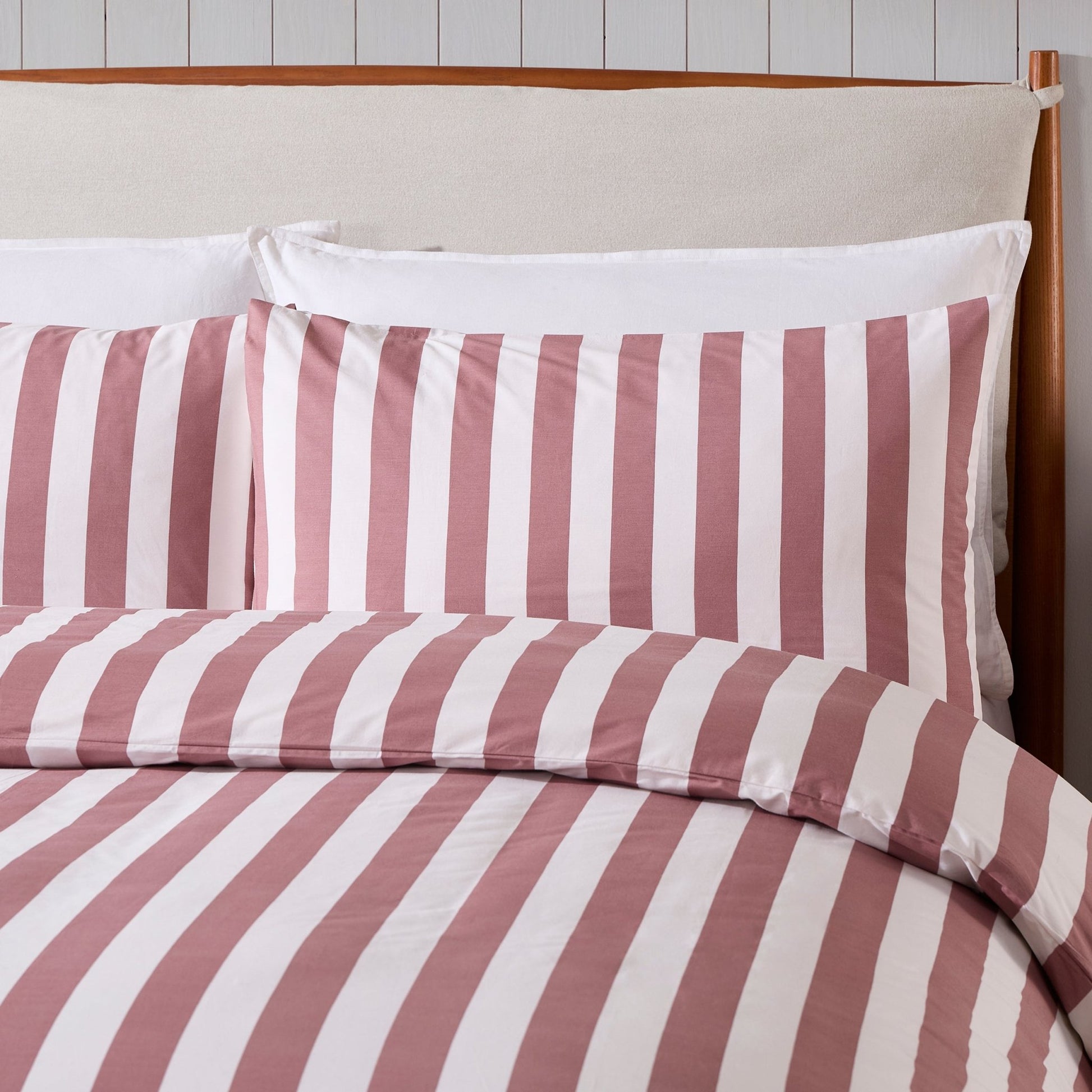 Livia Wide Printed Stripe Duvet Cover & Pillowcase Set - Berry - DUSK