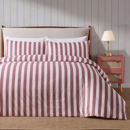 Livia Wide Printed Stripe Duvet Cover & Pillowcase Set - Berry - DUSK