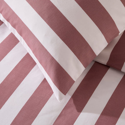 Livia Wide Printed Stripe Duvet Cover & Pillowcase Set - Berry - DUSK